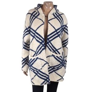 Orange Fashion Village Fuzzy Faux Fur Cardigan Sweater Hooded Plaid Knit Cape